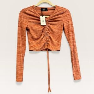 Cider Terracotta Ruched Long Sleeve Crop Top